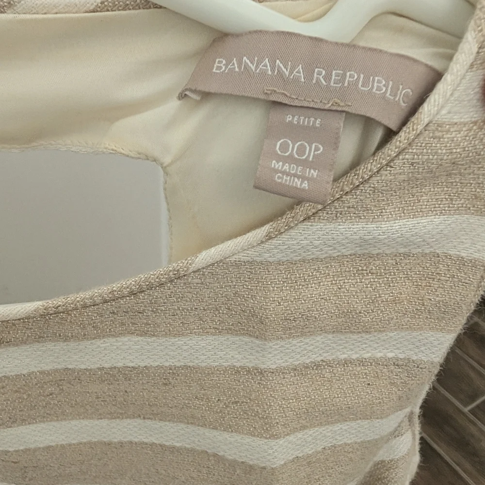 Banana Republic Neutral Stripe Linen Blend Sleeveless Summer Sheath Dress - Picture 9 of 10